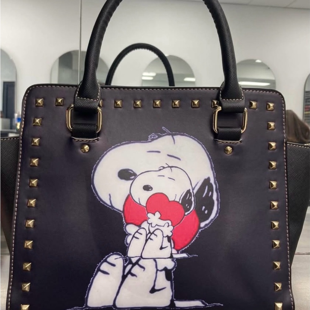Snoopy Black Tote Bag with Gold Studs